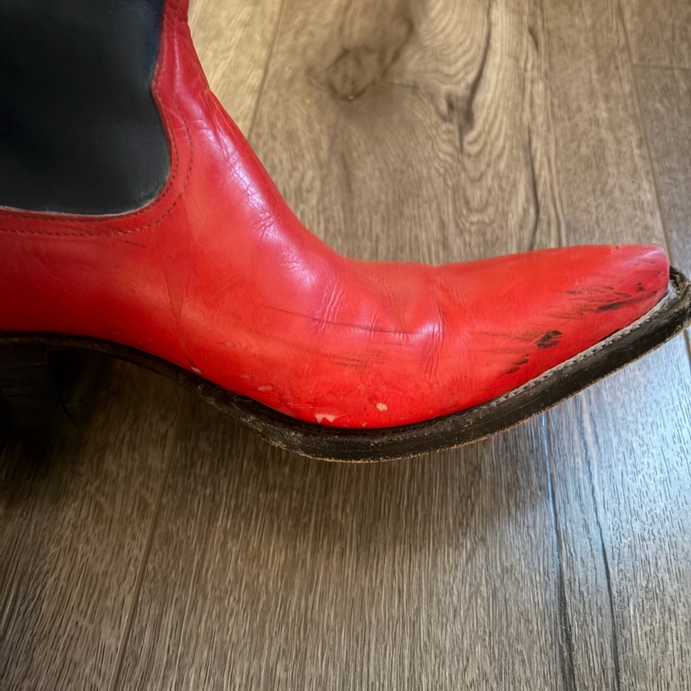 J.D. Newton Red and Navy Leather Cowboy Boots - Picture 5 of 6